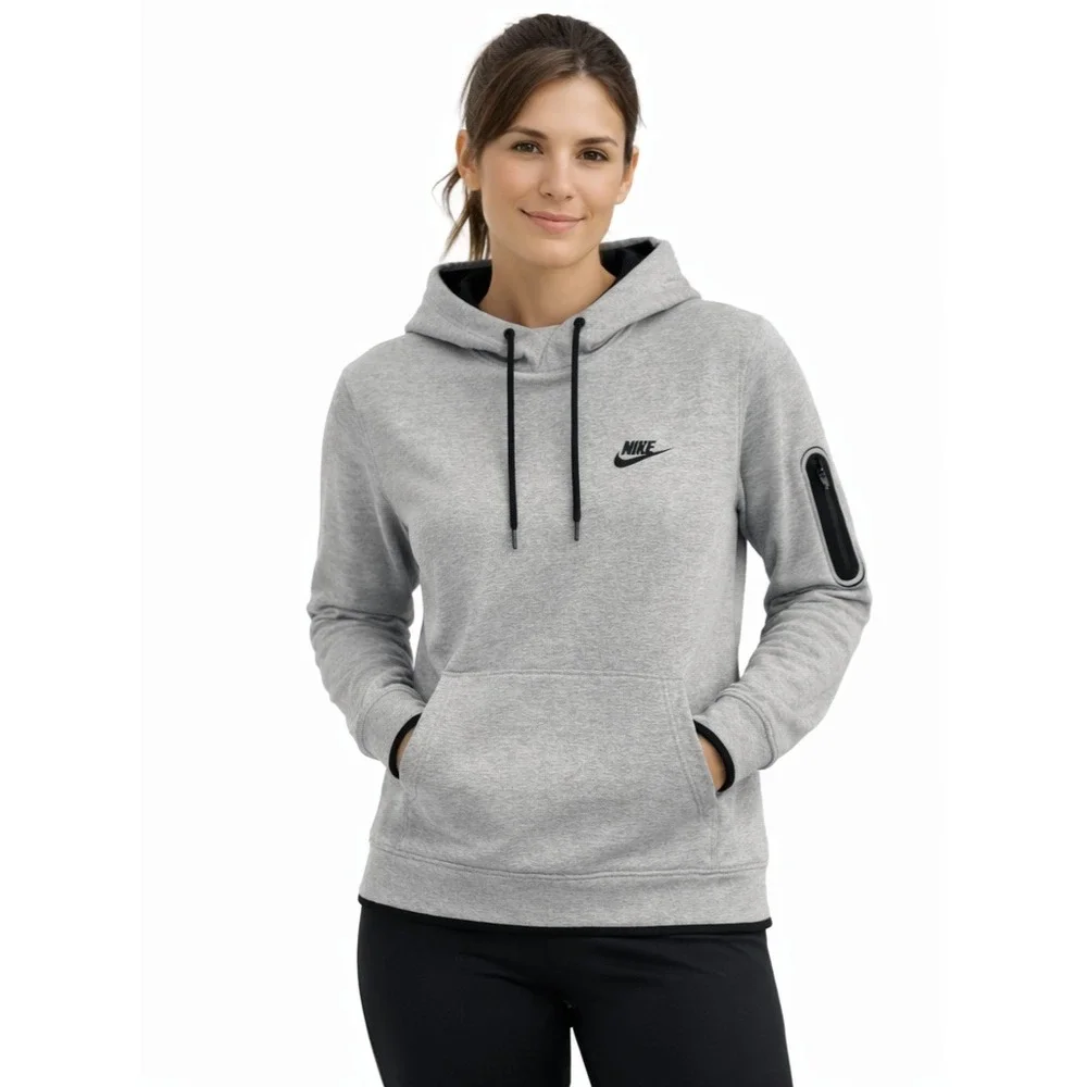 NIKE Dri-Fit Pullover Hoodie Gray Black Trim Size M‎